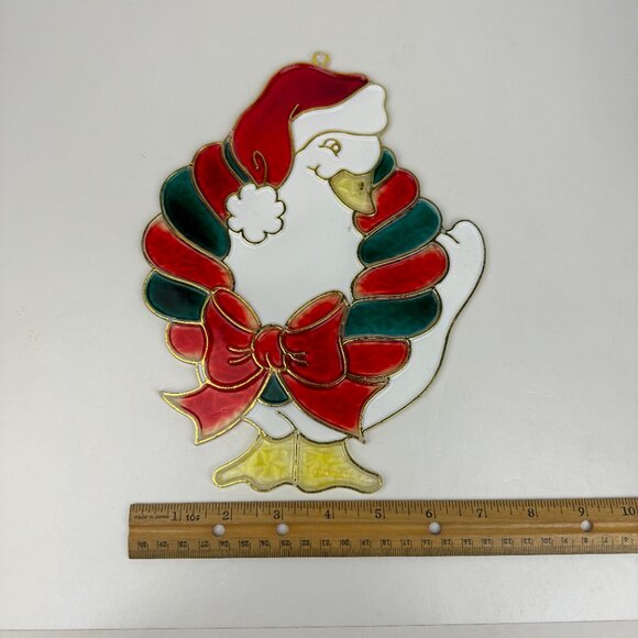 Vtg Plastic Suncatcher Stained Faux Glass Christmas Goose Duck Giftco Holiday - Picture 3 of 15